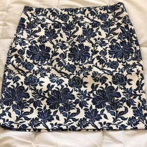 Navy and white floral print skirt